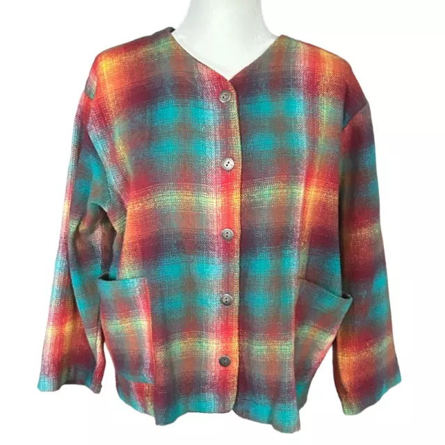 VINTAGE OVERSIZED COTTAGECORE Grandma Flannel Rainbow Jacket -Women's ...