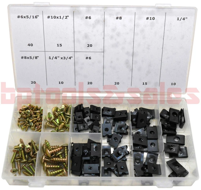 170PC DOOR PANEL U CLIP SCREW ASSORTMENT SET AUTO METAL INTERIOR DASH