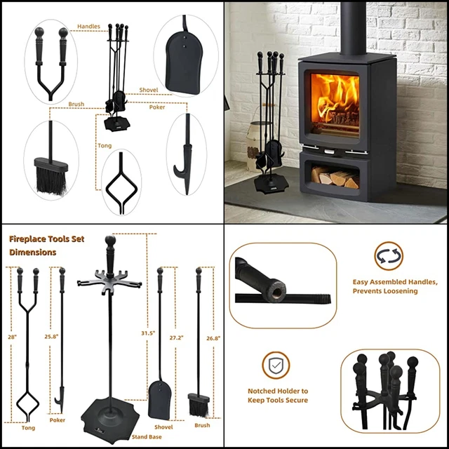 Fireplace Tools Set  Pieces 31.5In Cast Iron Indoor Fireside Accessories Large