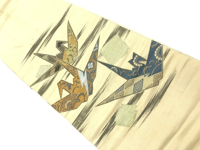 6471595: Japanese Kimono / Antique Hiraki Nagoya Obi / Woven Origami Crane