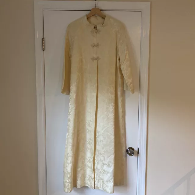 Vintage Lord & Taylor women's ivory Chinoiserie long jacket EUC