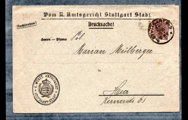 Wurttemberg 1893 Dom k.Amtsgericht Stuttgart Umschlag/Drucksache gebraucht