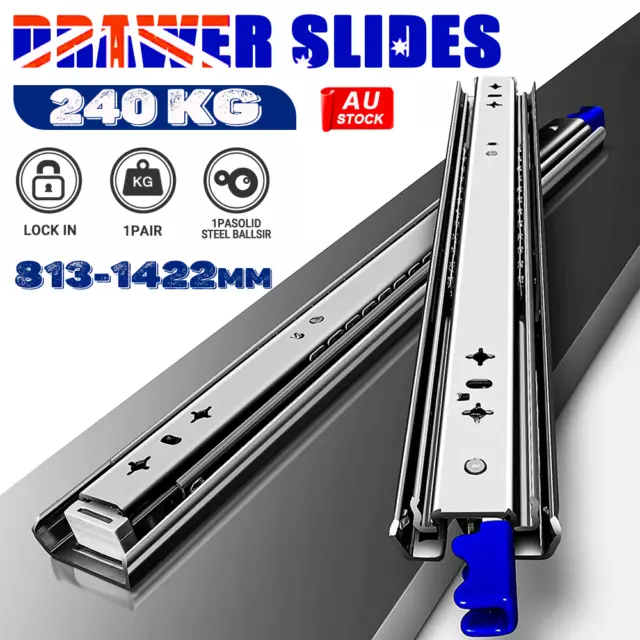 240kg Locking Drawer Slides 813-1422mm Extension Heavy Duty Fridge Runners 2 PCS