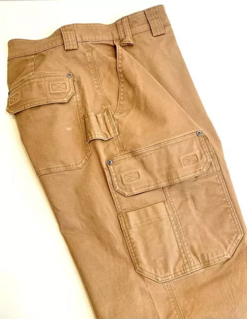 Duluth Trading Co Mens Pants 36x32 Flex Fire Hose Tan Carpenter Canvas Stretch