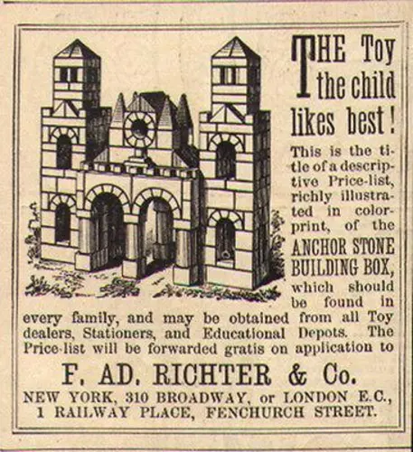 Toy Ad 1888 Anchor Stone Building Box Toy Richter NY London