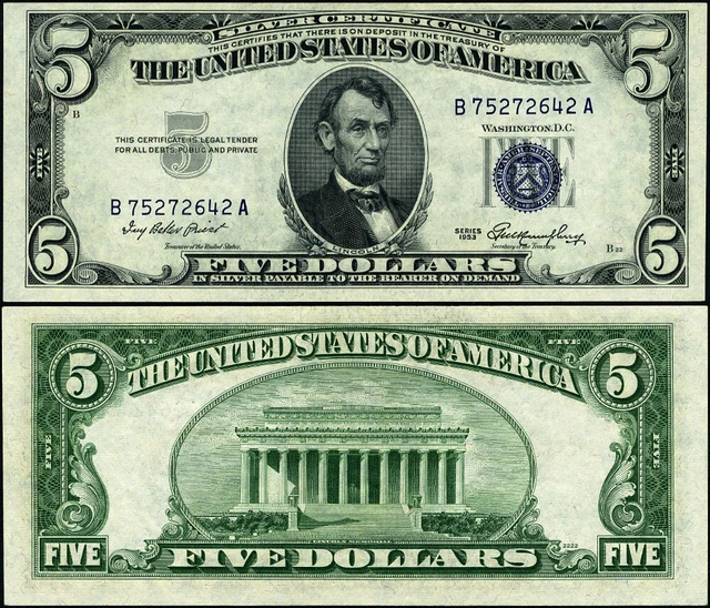FR. 1655 $5 1953 Silver Certificate B-A Block Choice CU+