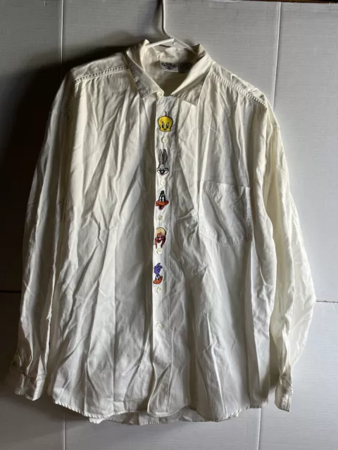 Vintage Looney Tunes WB Embroidered 5-Character Button-down Shirt Size XL