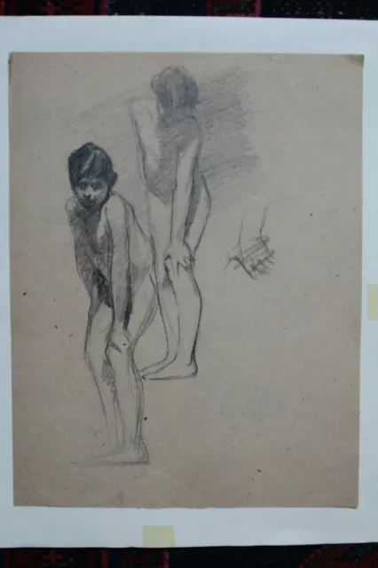 Anonyme français, étude de jeune garçon, fusain sur papier, vers 1900