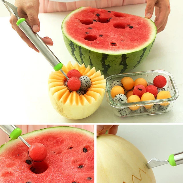 Cucchiaio per gelato a doppia estremità in acciaio inox cutter frutta *H7