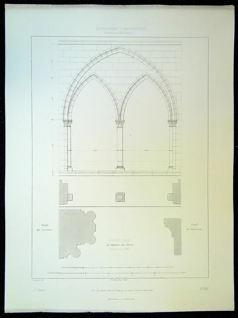 Antique Architectural Engraving Notre Dame Chalon on Marne Triforium de la Nave