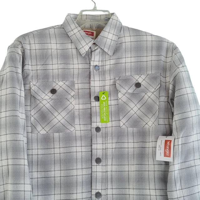 Wrangler Shirt Mens Small Grey Plaid Flannel Sherpa Lined Shacket Trucker Jacket