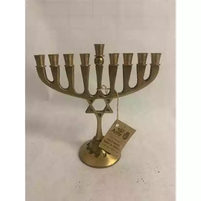 Handmade Menorah, Made in Israel, Brass, Jewish Star, Chanukah Menorah