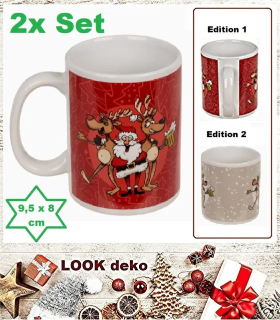 Weihnachtsmann-Crazy-Santa-Rentier Tasse Café Coupes Grès Rouge 2 Pack