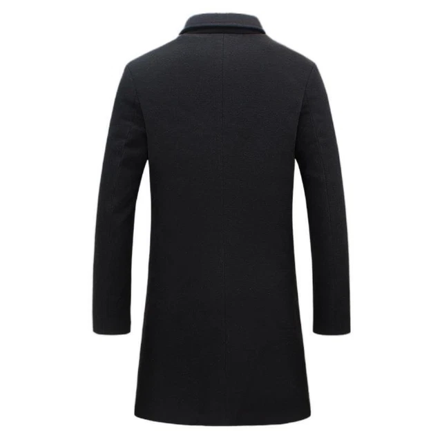 Men's Winter Trench Coat Long Jacket Lapel Neck Outwear Single Breasted Overcoat 6
