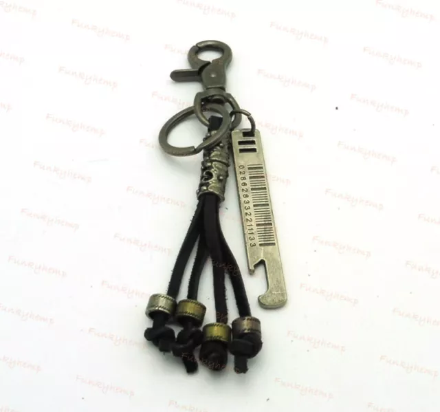 New Rock Punk Style w Gun Metal  Braided Leather Tassel Keychain Key Fob