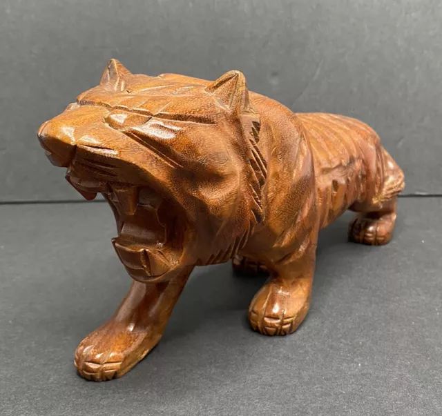 Hand Carved Wood Tiger  Mid 20th Century 11x5x3