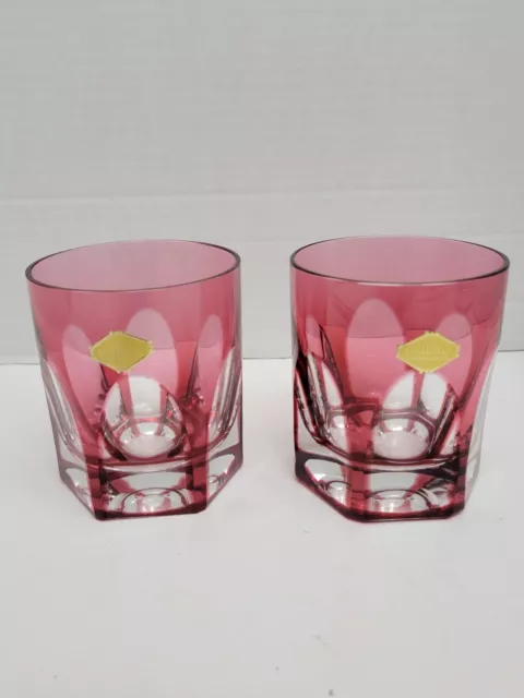 Echt Bleikristall Handgeschliffen 2 Cranberry Cased Cut To Clear Crystal Glasses