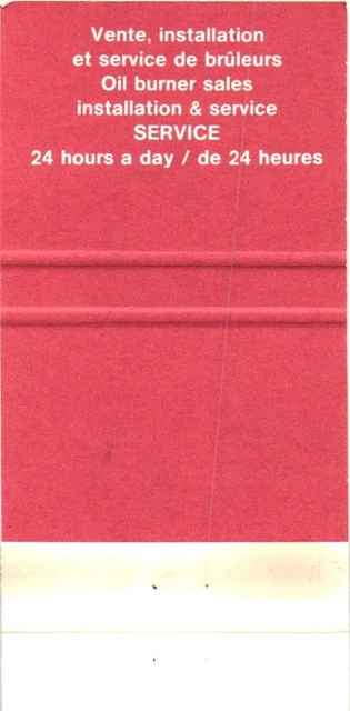 Montreal Quebec Canada Joseph Elie Ltd., Heating Oil Vintage Matchbook Cover 2