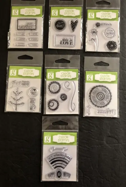 Studio G Clear Cling Acrylic Ink Stamp Lot 7 Happy Everything Thanks Girlfriends