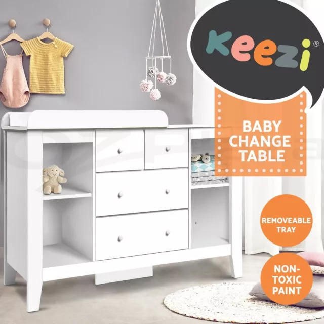 Keezi Baby Change Table Drawers Chest Home Cabinet Changer Nursery Furniture