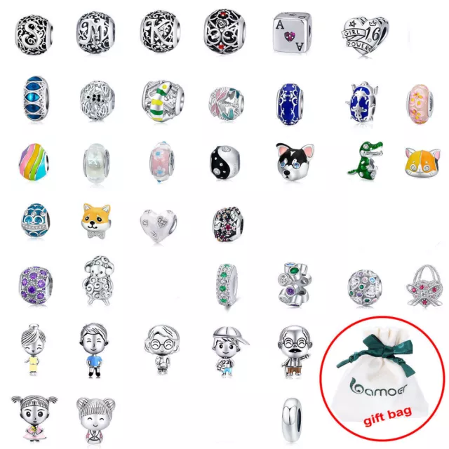 BAMOER 925 Sterling Silver CZ DIY Space Heart Bracelet Charms Bead For Women