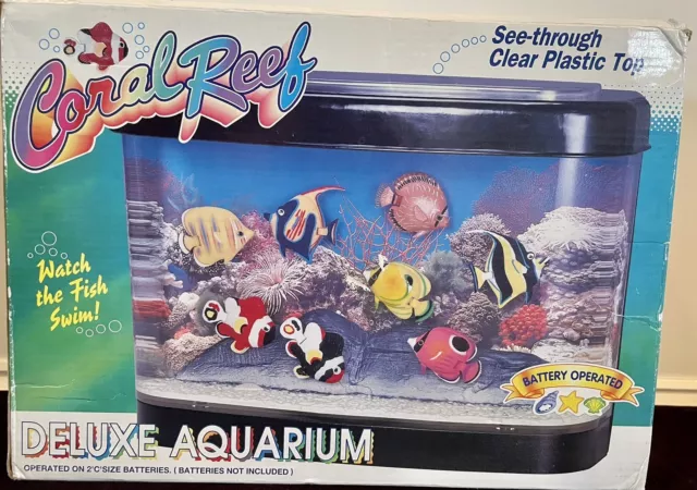 CORAL REEF DELUXE AQUARIUM (VINTAGE TOY FISH TANK) swimming fish