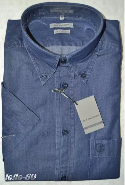 CAMICIA JEANS UOMO Taglie M L XL XXL 3XL tela leggera blu scuro manica corta