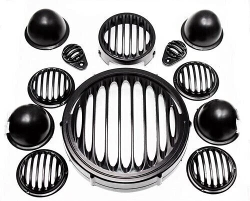 Kit Grilles Phare & Feu Arrière Pour Royal Enfield Classic 350 - Noir/chrome - Neuf