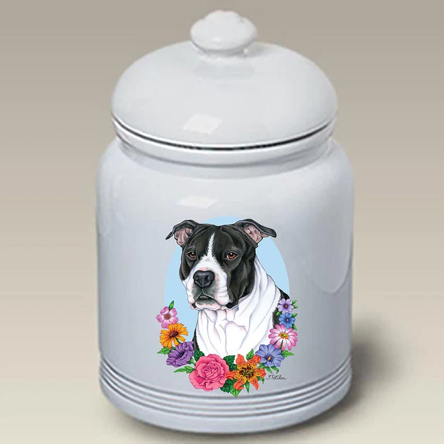 Black and White Pit Bull Terrier Ceramic Treat Jar TP 47405