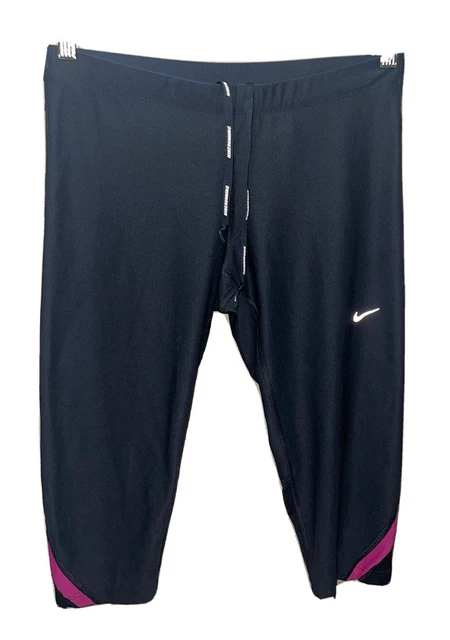 Nike Dri Fit Crop Leggings Essential Running Black/Pink Women’s Sz Med Pocket