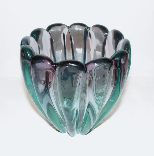 Lovely Vintage Alfredo Barbini Murano Art Glass Ribbed Turquoise/Purple 5" Vase