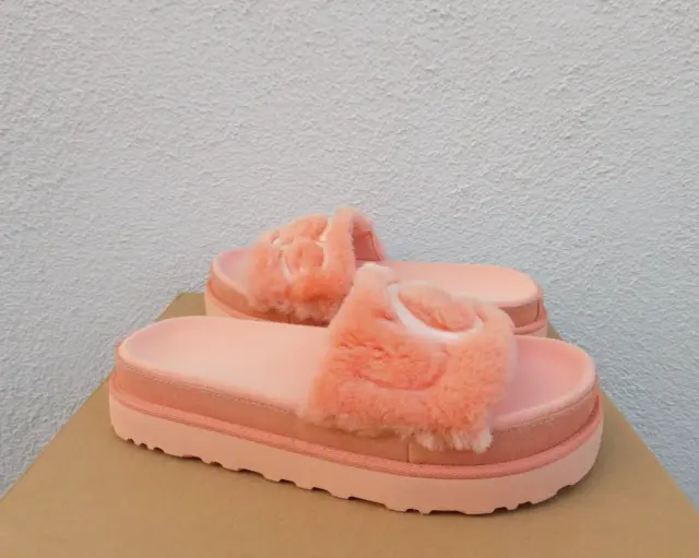 Ugg Beverly Pink Ugg Logo Laton Fur Slide Sandals, Women Us 8.5/ Eur 39.5 ~New