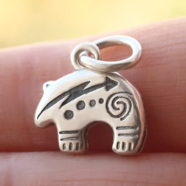 Native American Bear Pendant Charm 3D 925 Sterling Silver Indian Tribal Ethnic