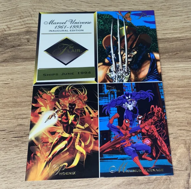 Marvel Universe inaugural Edition 1961-1993 Flair Uncut 4-card Promo Sheet 1994