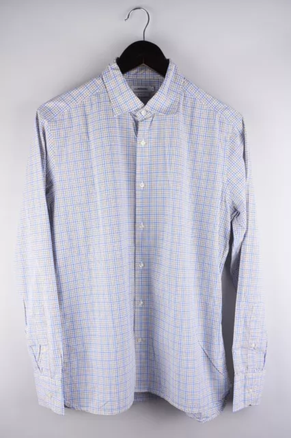 J.Lindeberg Men Casual Shirt Slim Fit Blue Check Cotton size M