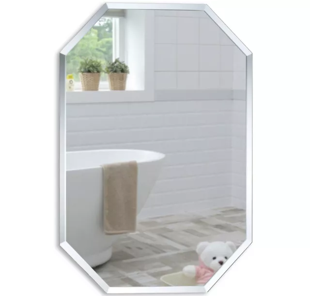 Bathroom Mirror Octagon 70x50cm or 50x40cm Frameless Plain Design Wall Mounted