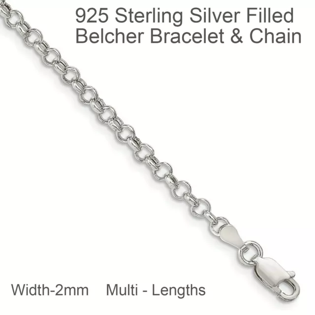 Necklace Bracelets Real 925 Sterling Silver Filled Solid 2mm Belcher Rolo Chain