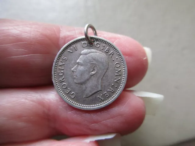 Antique Vintage King George 1938 Silver Threepenny Coin Token Fob Charm Pendant