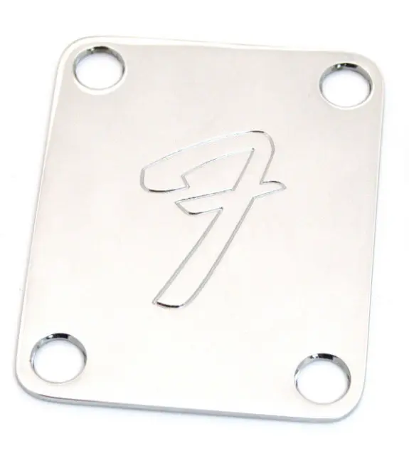 NECK PLATE  Standard -chrome - logo - STRAT - TELE - Pbass Jbass - with 4 vis
