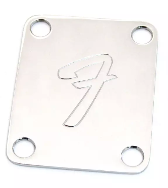Neck Plate Standard Chrome - Logo - STRAT - Tele - Pbass Jbass - With 4 Screw