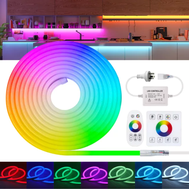 220V-240V Neon LED Strip Lights RGB 5050 Flexible Tape Light Waterproof+Remote