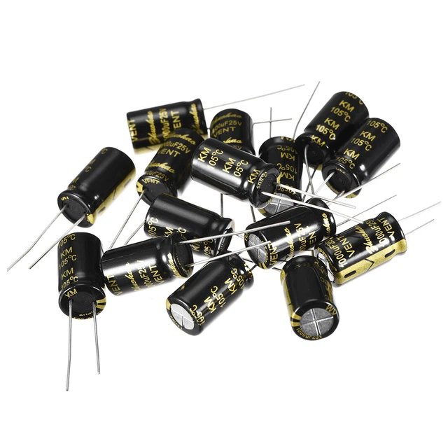 Radial Condensateur électrolytique 1000uF 25V 105°C Vie 2000H 10x17mm Noir 15pc