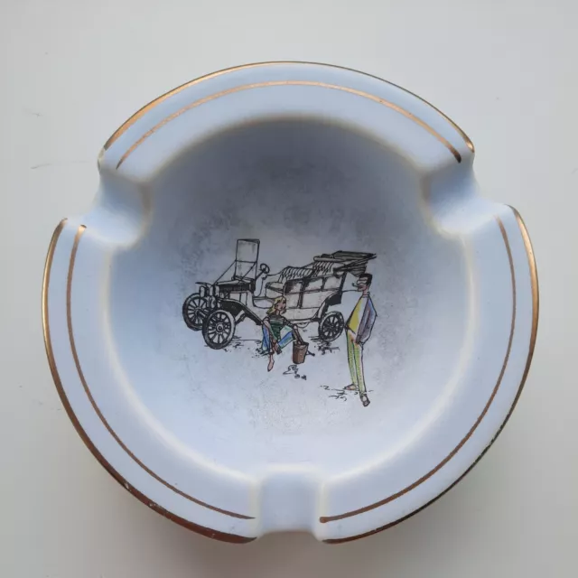 FLORA GOUDA HOLLAND Ashtray Cigarette Cigar Ceramic Pale Blue Car Couple Scene