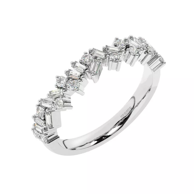 0.40ct Prong Set Round & Baguette Cut Diamond Half Eternity Ring, 9K White Gold