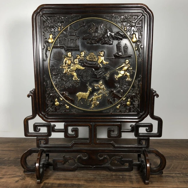 Chinese Exquisite Handmade Gilt Bronze Screen Statue