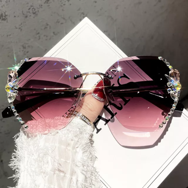 Gafas De Sol Con Diamantes Para Mujer Anteojos De Verano Sin Montura Vintage Men