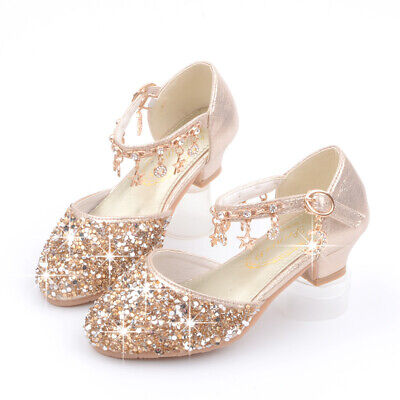 New Girls Kids Childrens Low Heel Party Wedding Mary Jane Sparkly Sandals Shoes