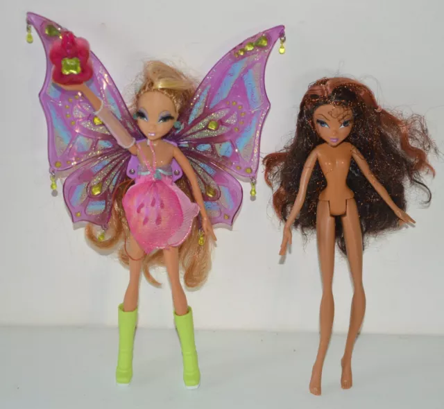 LOT 2 Poupées WINX CLUB ENCHANTIX RAINBOW FLORA LAYLA cils Saison 1 2004 vintage