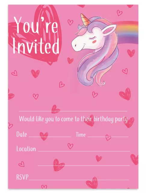 Unicorn Birthday Party Invitations Invites Children Pink Girls Kids