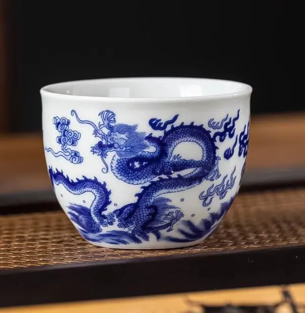2.5" Collect Chinese Blue White Porcelain 80CC Animal Dragon Cloud Cup